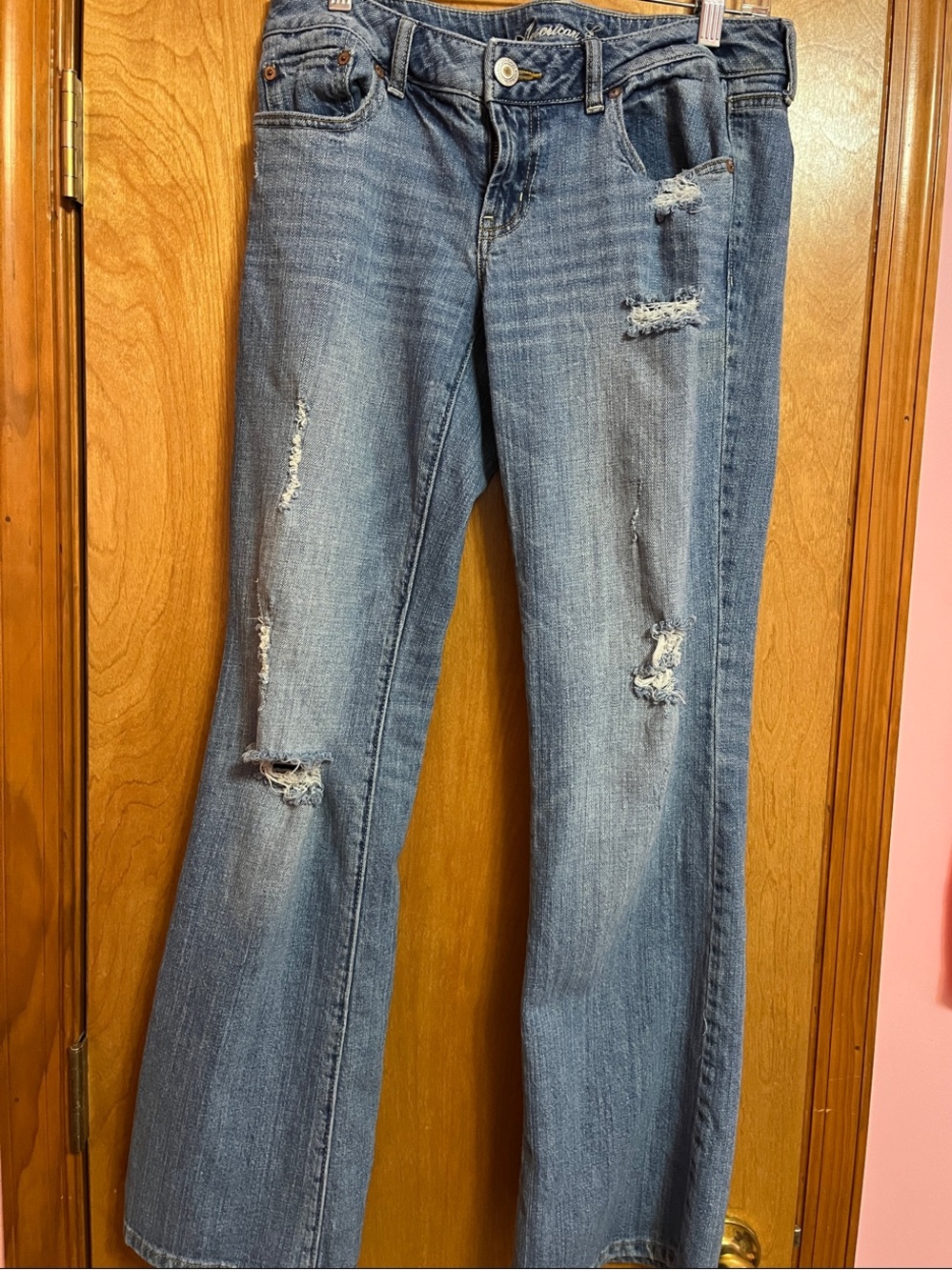 American Eagle Outfitters Medium Blue Distressed Flare Jeans